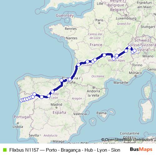Flixbus N1157 bus Line Map