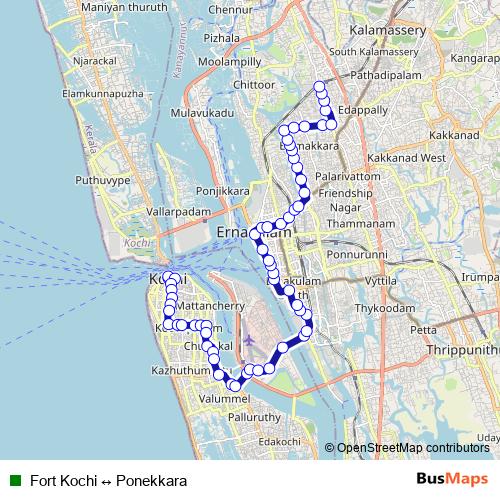 Fort Kochi ↔ Ponekkara bus Line Map