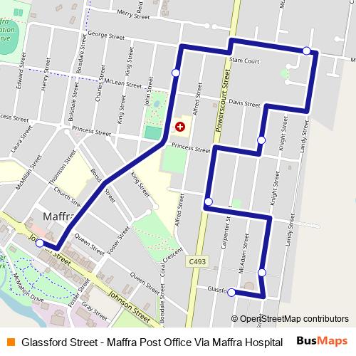 Glassford Street - Maffra Post Office Via Maffra Hospital bus Line Map