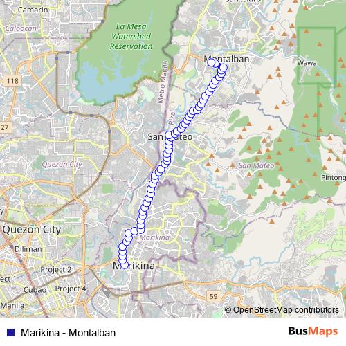 Marikina - Montalban bus Line Map