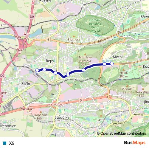 X9 bus Line Map