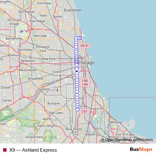X9 bus Line Map