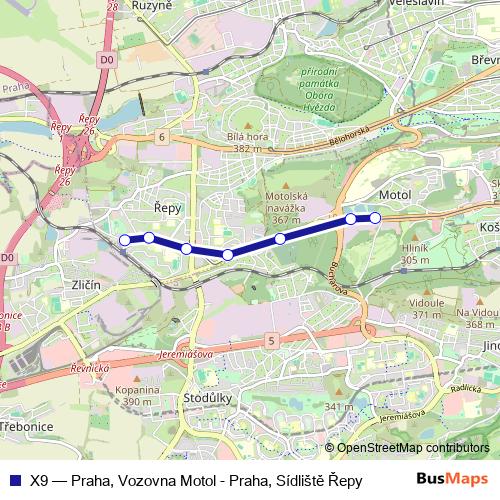 X9 bus Line Map
