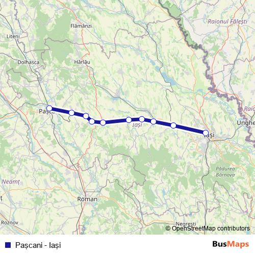 Paşcani - Iaşi rail Line Map