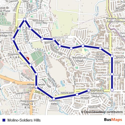 Molino-Soldiers Hills bus Line Map