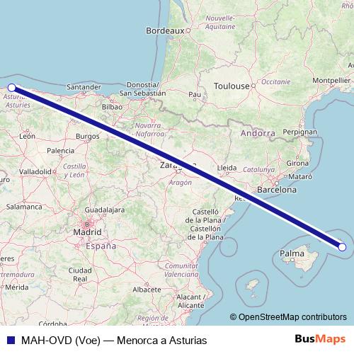 MAH-OVD (Voe) air Line Map