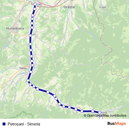 Petroşani - Simeria rail Line Map
