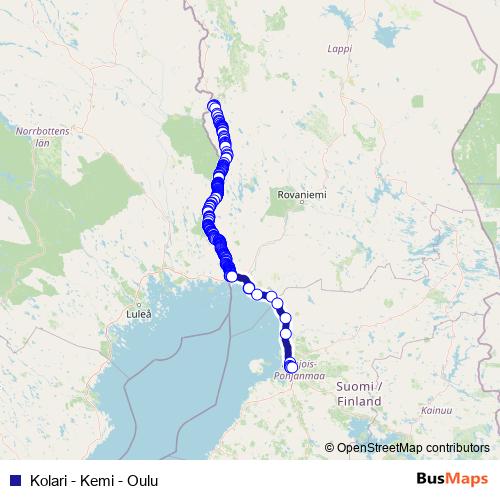Kolari - Kemi - Oulu bus Line Map