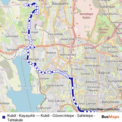 Kuleli - Kayaşehir bus Line Map