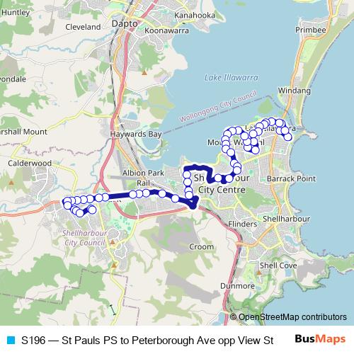 S196 bus Line Map