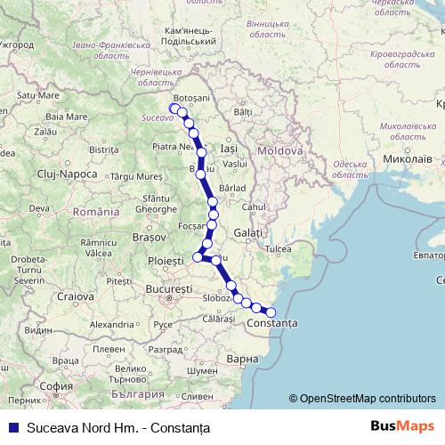 Suceava Nord Hm. - Constanţa rail Line Map
