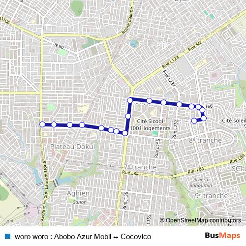woro woro : Abobo Azur Mobil ↔ Cocovico bus Line Map