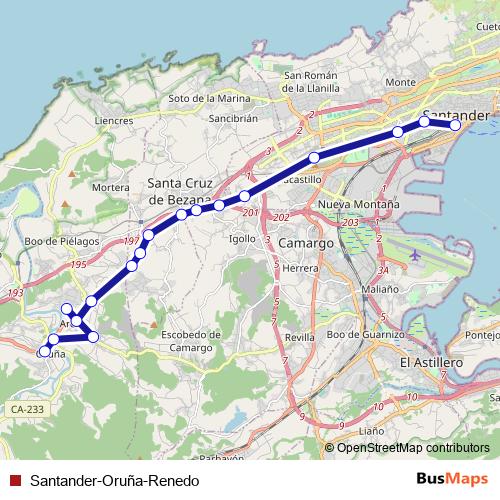 Santander-Oruña-Renedo bus Line Map