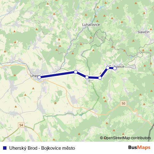 Uherský Brod - Bojkovice město rail Line Map
