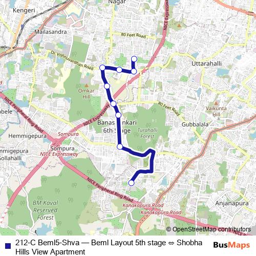 212-C Beml5-Shva bus Line Map