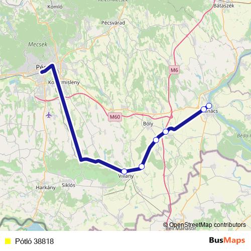 Pótló 38818 bus Line Map