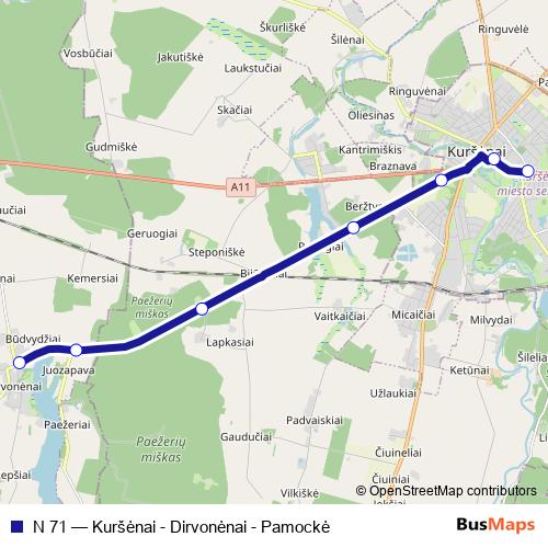 N 71 bus Line Map