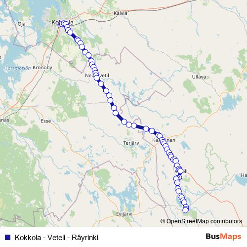 Kokkola - Veteli - Räyrinki bus Line Map