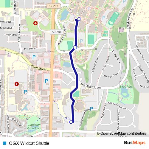 OGX Wildcat Shuttle bus Line Map