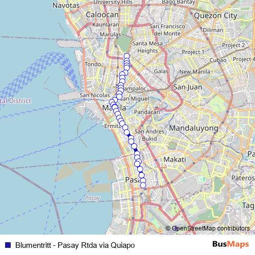 Blumentritt - Pasay Rtda via Quiapo bus Line Map