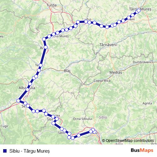 Sibiu - Târgu Mureş rail Line Map