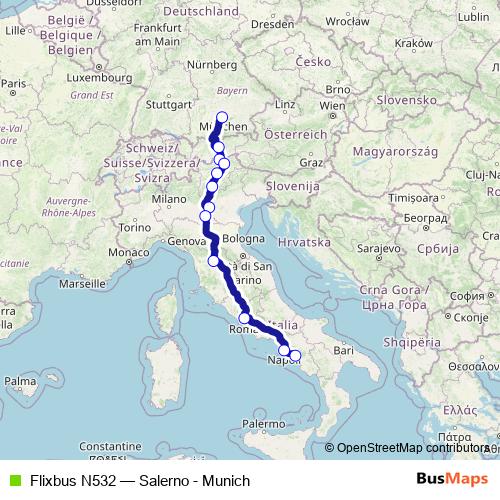 Flixbus N532 bus Line Map