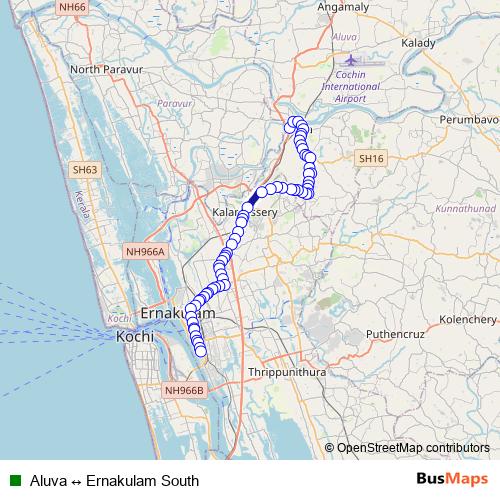 Aluva ↔ Ernakulam South bus Line Map