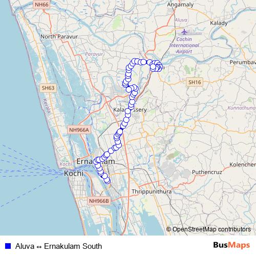 Aluva ↔ Ernakulam South bus Line Map