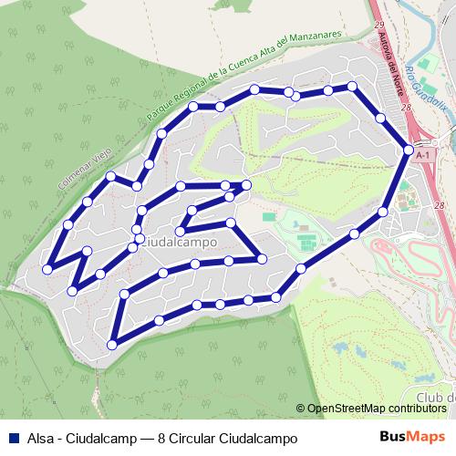 Alsa - Ciudalcamp bus Line Map