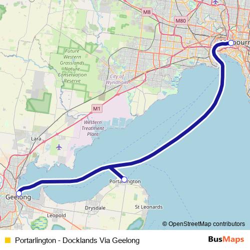 Portarlington - Docklands Via Geelong ferry Line Map