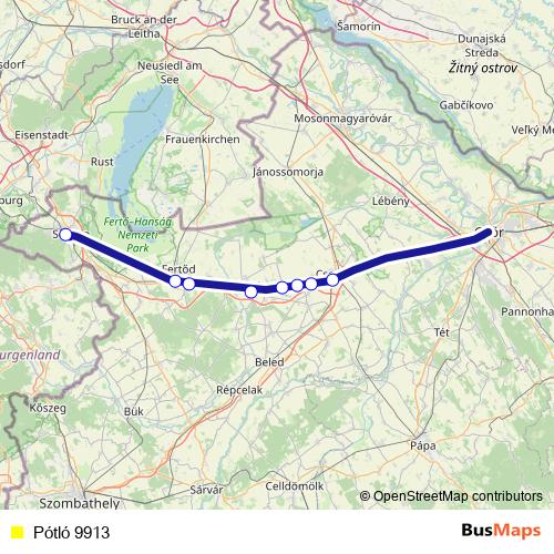 Pótló 9913 bus Line Map