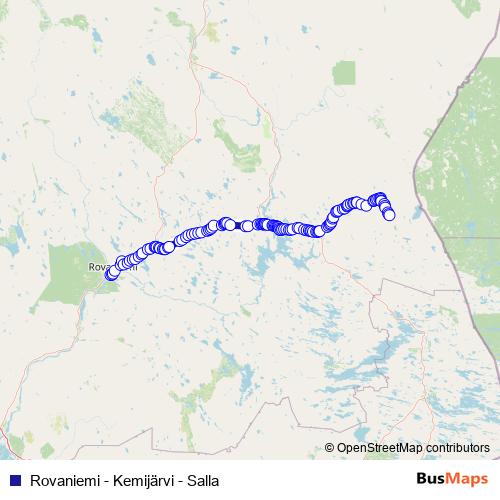 Rovaniemi - Kemijärvi - Salla bus Line Map
