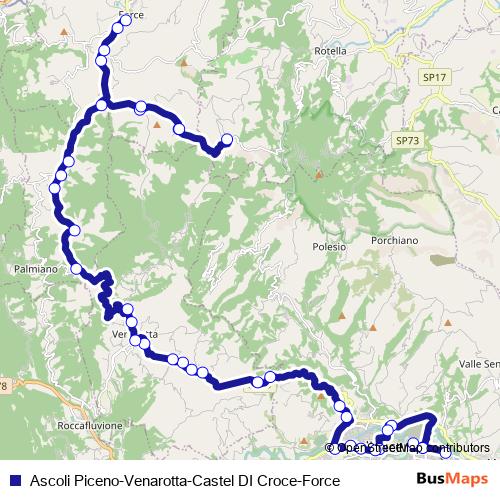 Ascoli Piceno-Venarotta-Castel DI Croce-Force bus Line Map