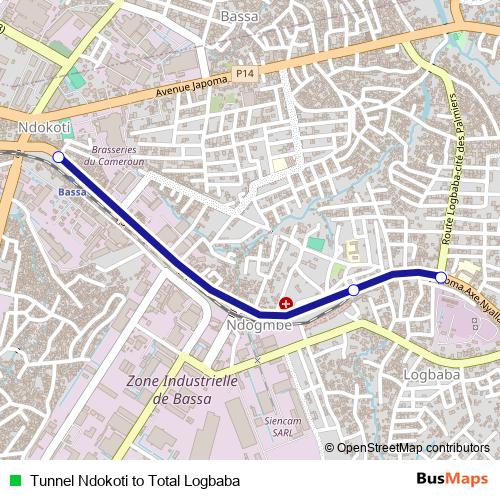 Tunnel Ndokoti to Total Logbaba bus Line Map