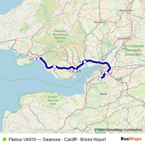 Flixbus Uk910 bus Line Map