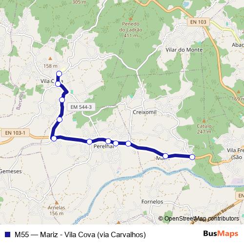 M55 bus Line Map