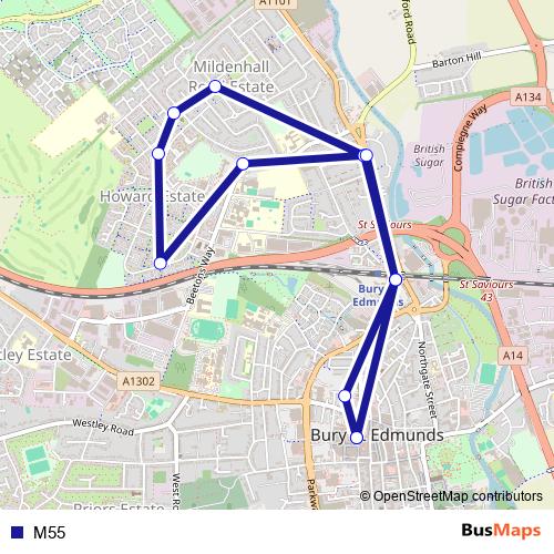 M55 bus Line Map