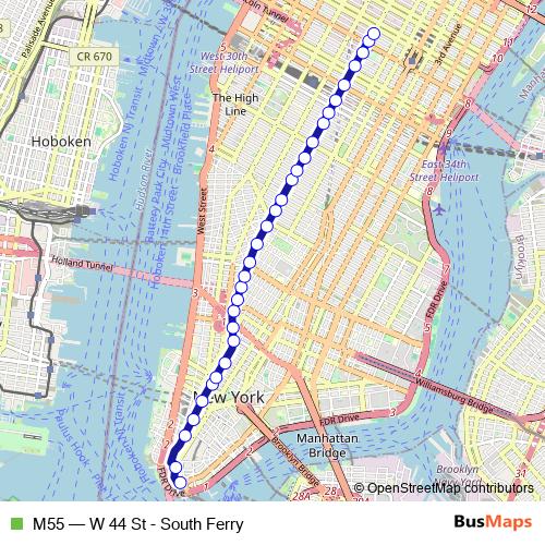 M55 bus Line Map