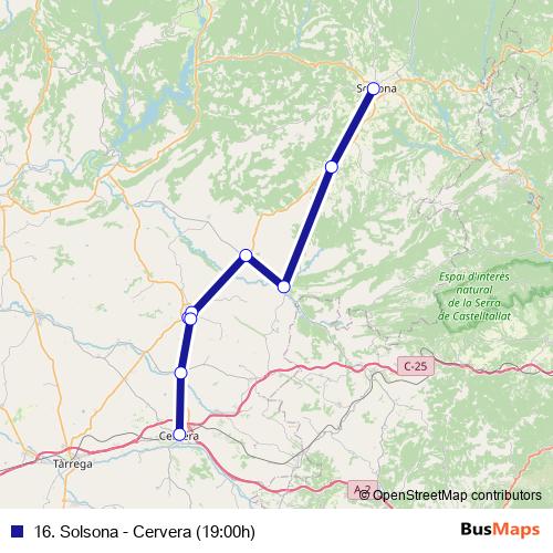 16. Solsona - Cervera (19:00h) bus Line Map