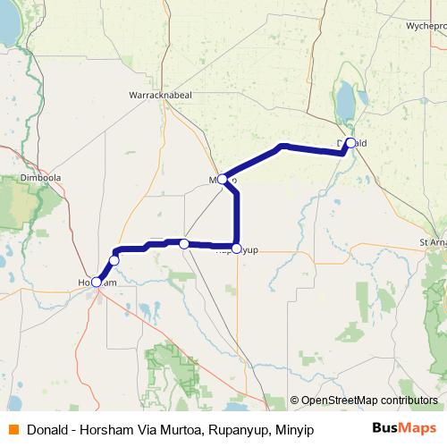 Donald - Horsham Via Murtoa, Rupanyup, Minyip bus Line Map