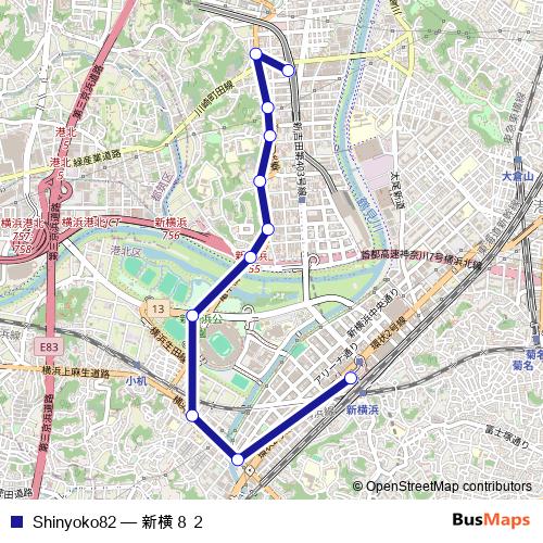 Shinyoko82 bus Line Map