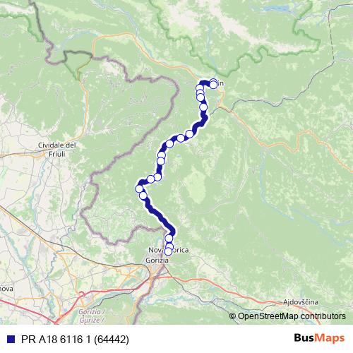 PR A18 6116 1 (64442) bus Line Map