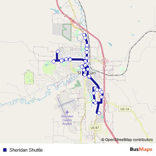 Sheridan Shuttle bus Line Map