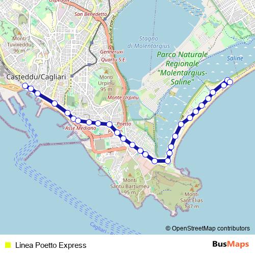 Linea Poetto Express bus Line Map