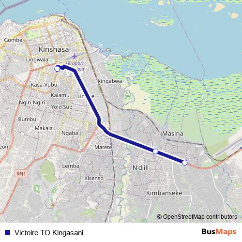 Victoire TO Kingasani bus Line Map