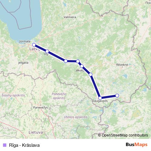 Rīga - Krāslava rail Line Map