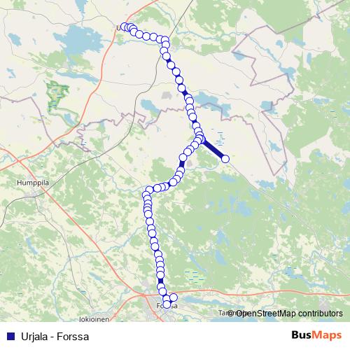 Urjala - Forssa bus Line Map