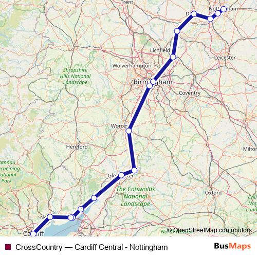 CrossCountry rail Line Map