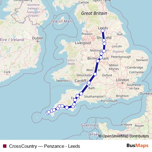 CrossCountry rail Line Map