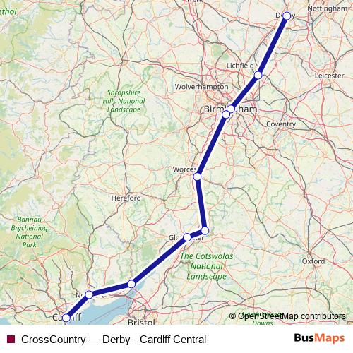 CrossCountry rail Line Map
